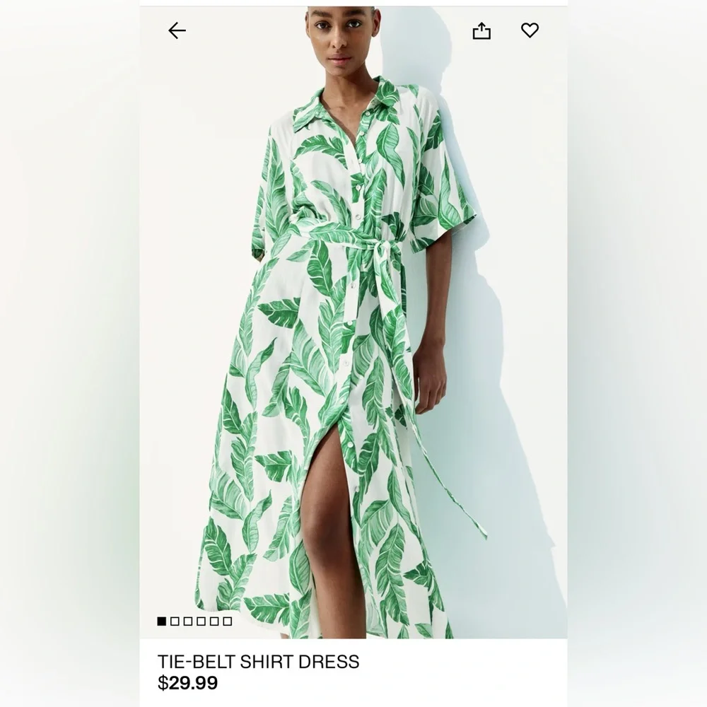 H&M Tropical Green Leaf Print Shirt Dress - Picture 1 of 5